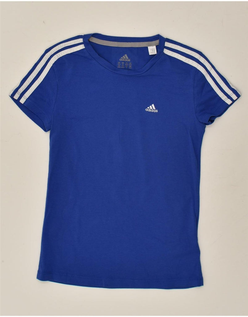 ADIDAS Womens Climalite Graphic T-Shirt Top UK 4/6 XS Blue Cotton | Vintage Adidas | Thrift | Second-Hand Adidas | Used Clothing | Messina Hembry 