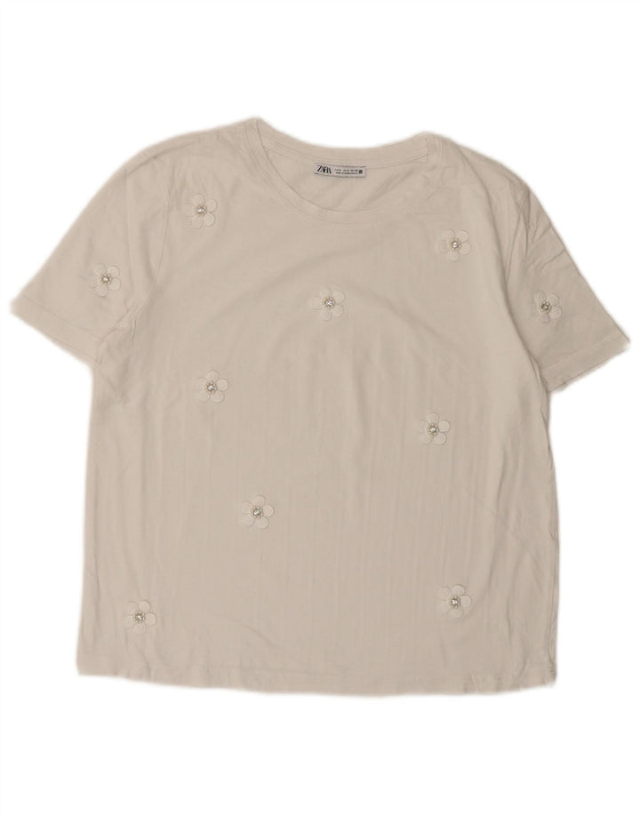 Zara Womens T-Shirt Top UK 14 Medium White Floral