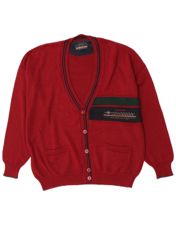 Il Granchio Mens Cardigan Sweater XL Burgundy Colourblock Wool