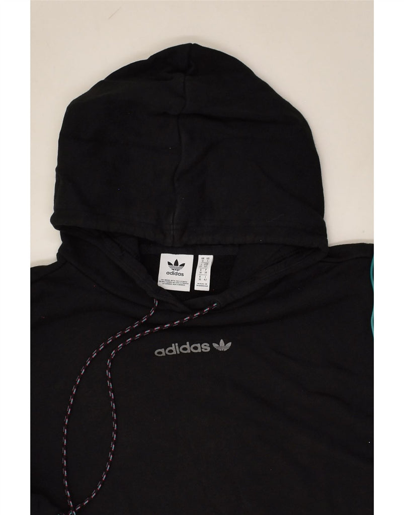 ADIDAS Womens Oversized Crop Hoodie Jumper UK 10 Small Black Cotton | Vintage Adidas | Thrift | Second-Hand Adidas | Used Clothing | Messina Hembry 