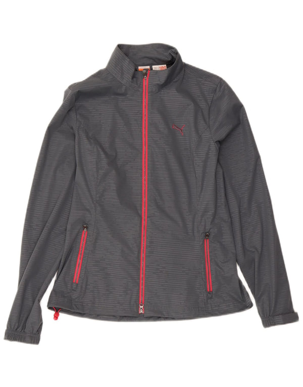 Puma Womens Tracksuit Top Jacket UK 10 Small Grey Striped Polyester