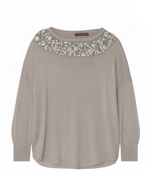 Oasis Womens Boat Neck Jumper Sweater UK 10 Small Grey Viscose