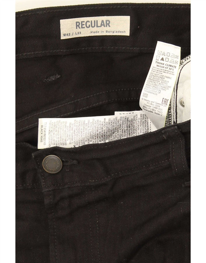 Marks & Spencer Mens Regular Fit Casual Trousers W42 L33 Black Cotton