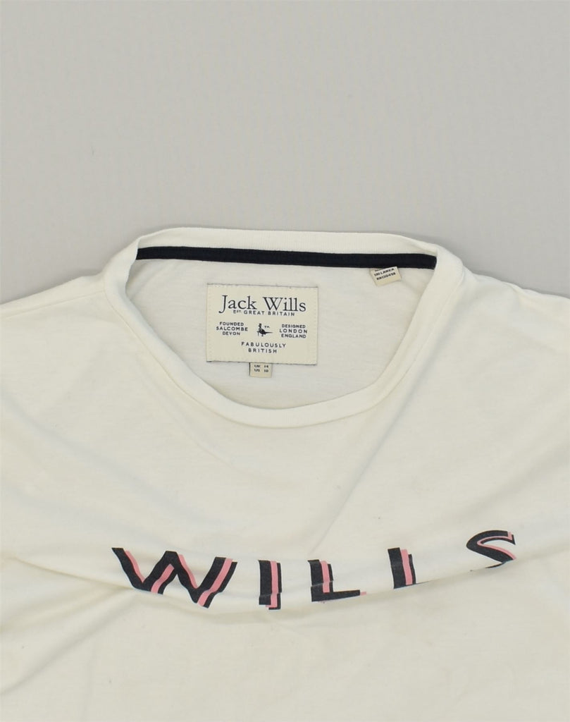 JACK WILLS Womens Graphic T-Shirt Top UK 14 Medium White Cotton | Vintage Jack Wills | Thrift | Second-Hand Jack Wills | Used Clothing | Messina Hembry 