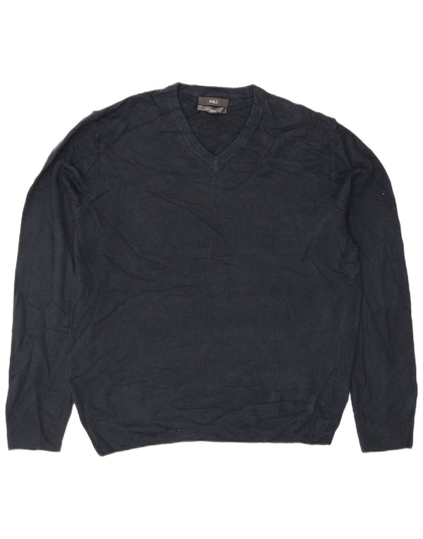 Marks & Spencer Mens V-Neck Jumper Sweater XL Navy Blue Acrylic Classic