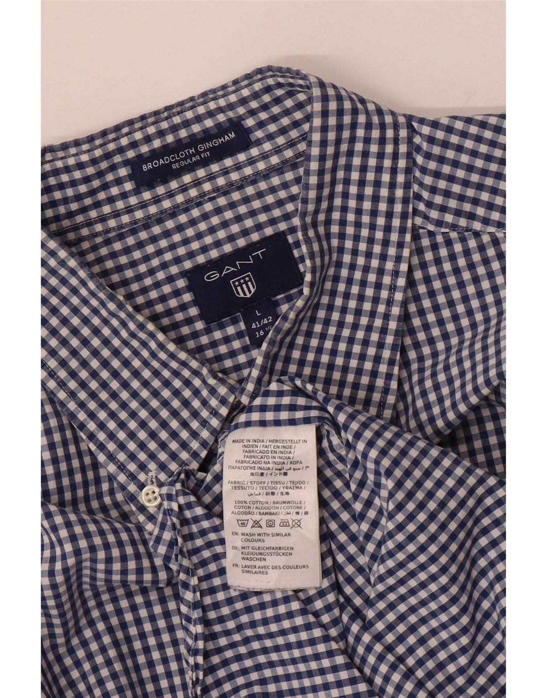 Gant Mens Regular Fit Shirt Size 41/42 16 1/2 Large Navy Blue Gingham