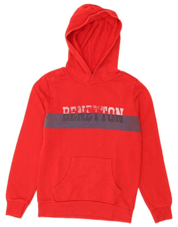Benetton Boys Graphic Hoodie Jumper 10-11 Years XL Red Colourblock Cotton
