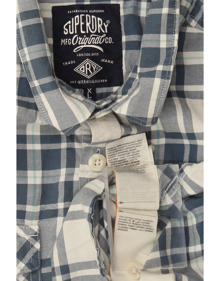Superdry Mens Short Sleeve Shirt XL Blue Check Cotton