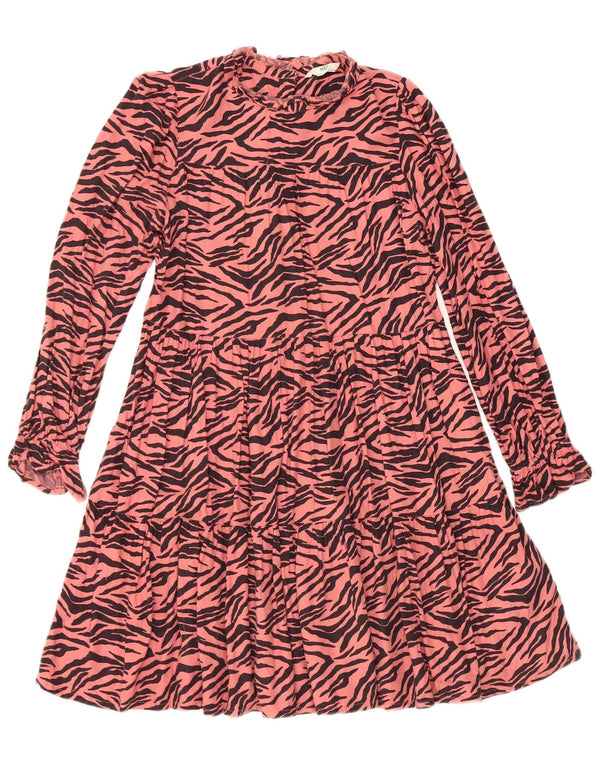 MARKS & SPENCER Girls Tiered Dress 11-12 Years Pink Animal Print