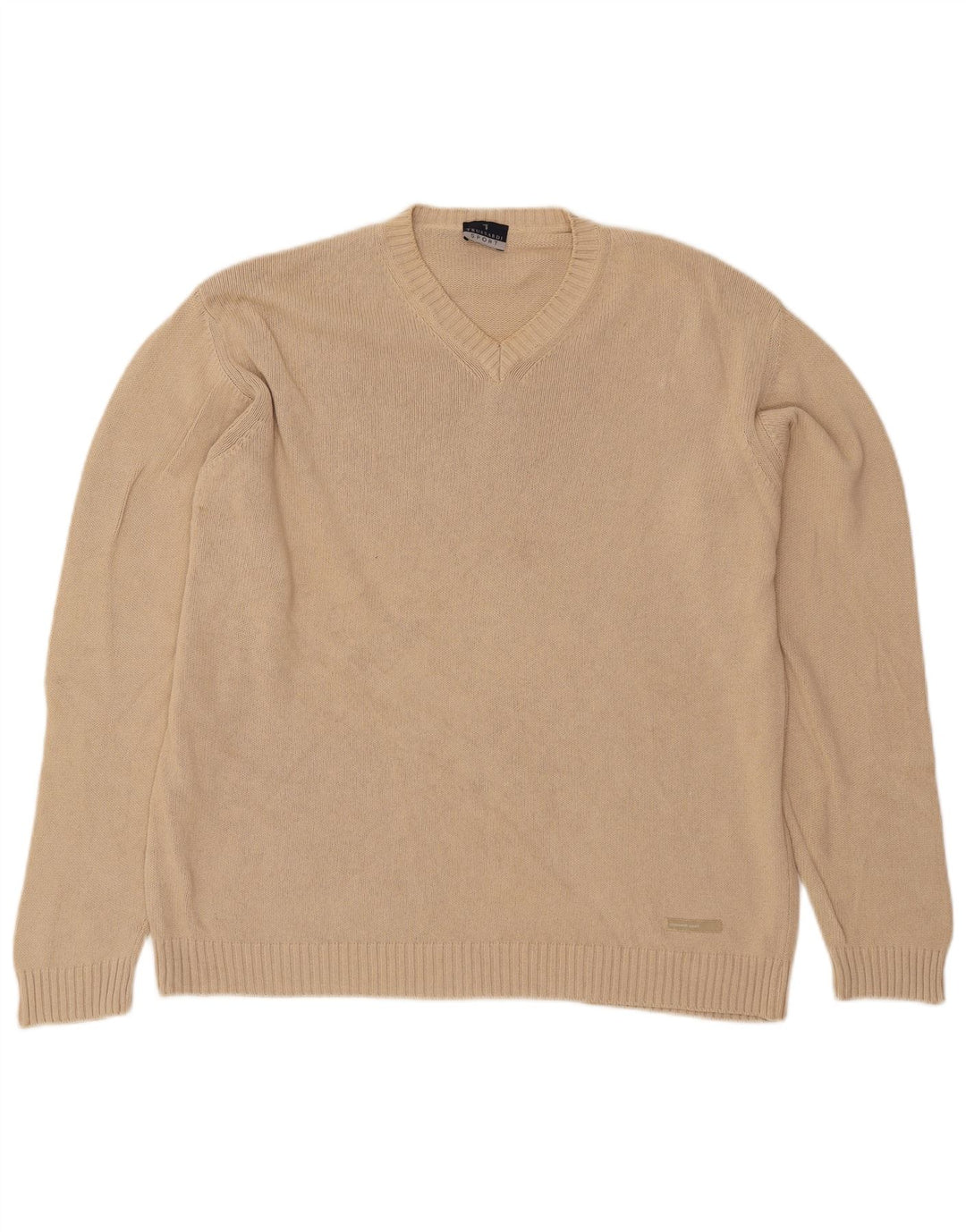 Trussardi Mens V-Neck Jumper Sweater Large Beige Cotton