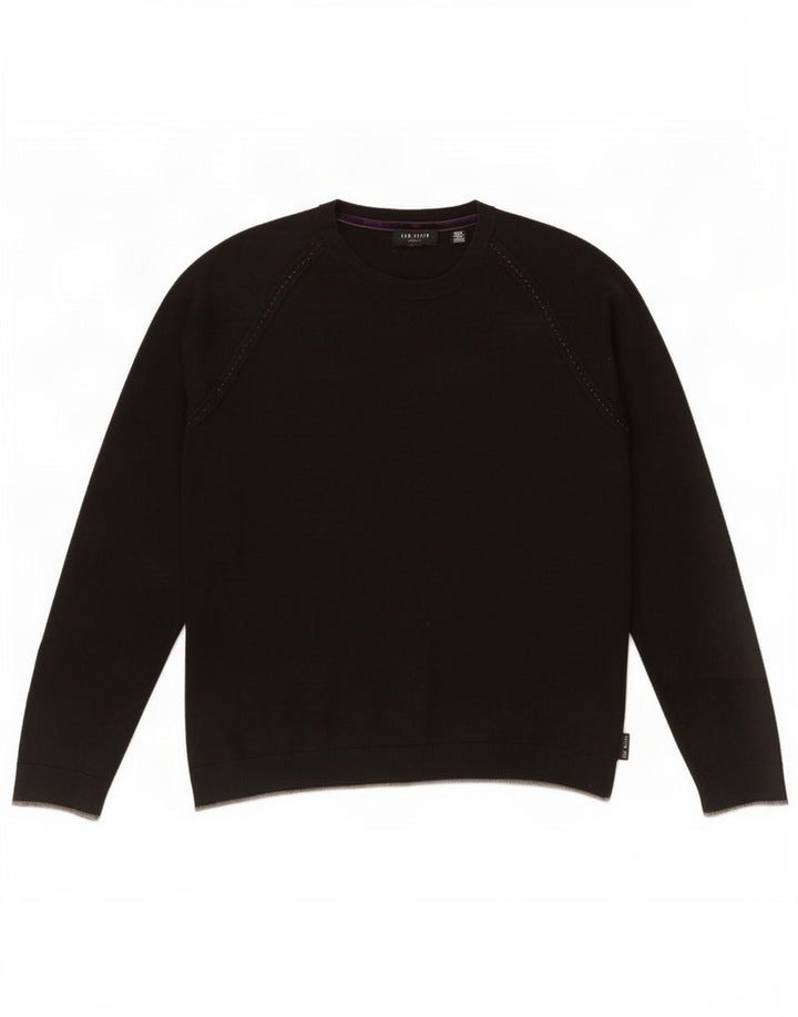 Ted Baker Womens Crew Neck Jumper Sweater UK 14 Medium Black Cotton