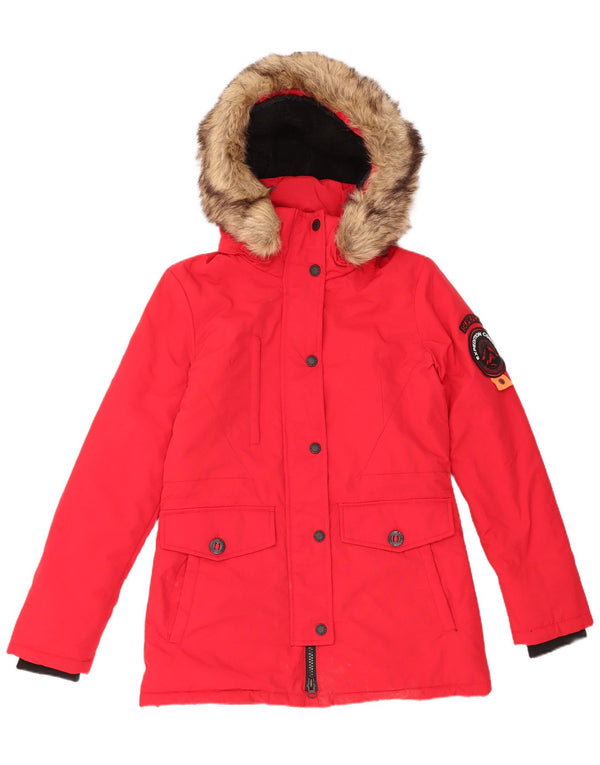 Superdry Womens Hooded Oversized Parka Jacket UK 10 Small Red Nylon