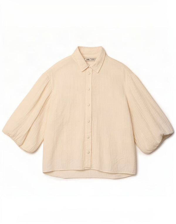 Zara Womens 3/4 Sleeve Oversized Shirt Blouse UK 6 XS White