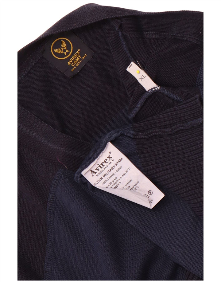 Avirex Mens Cardigan Sweater XL Navy Blue Colourblock Cotton
