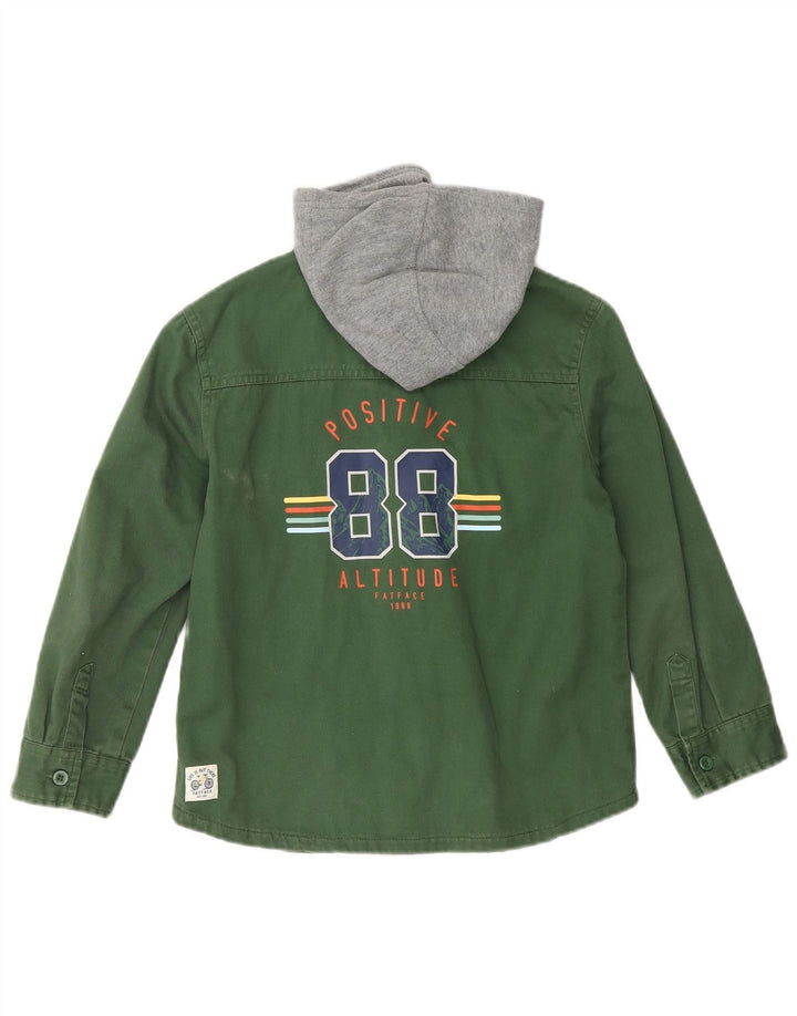 FAT FACE Boys Hooded Lumberjack Denim Shirt 7-8 Years Green Colourblock