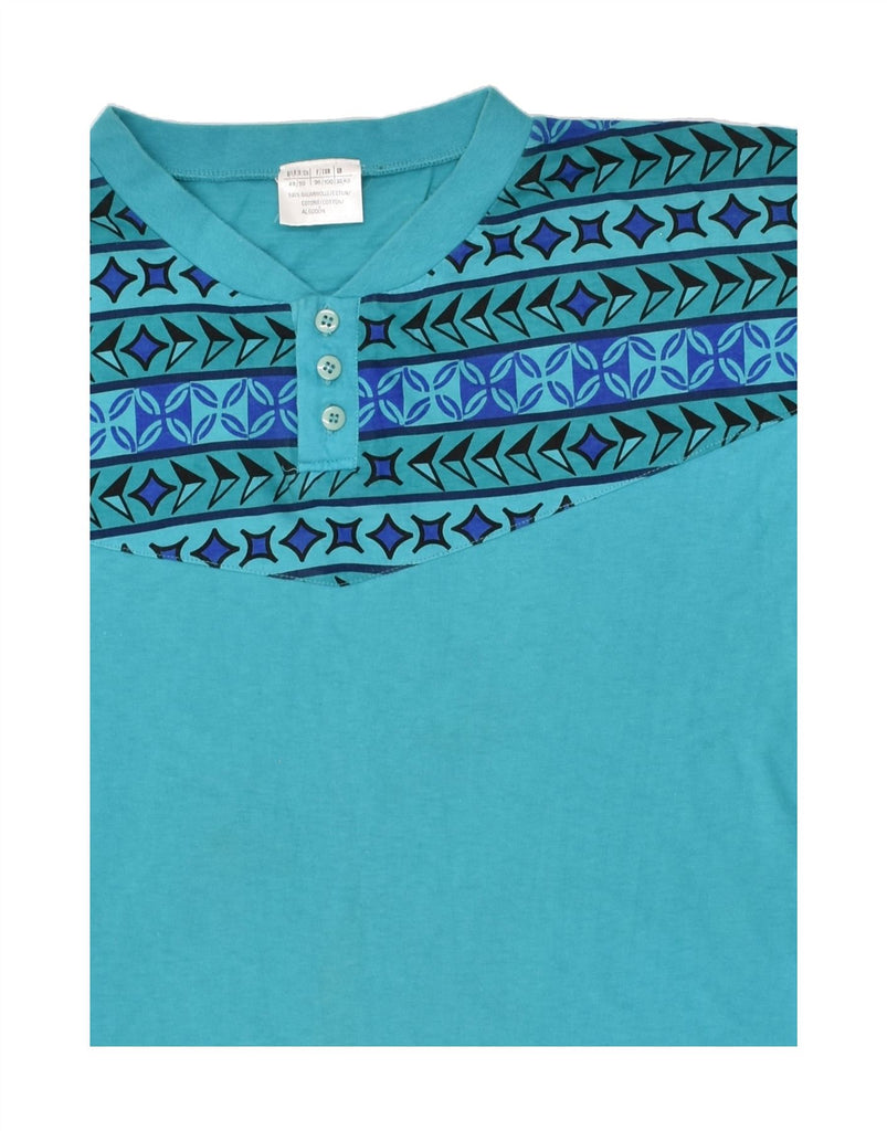 VINTAGE Mens Abstract Pattern T-Shirt Top UK 38/40 Medium Turquoise Cotton | Vintage Vintage | Thrift | Second-Hand Vintage | Used Clothing | Messina Hembry 