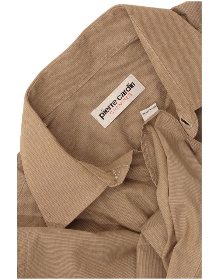 PIERRE CARDIN Mens Shirt Size 39 Medium Beige Pinstripe Cotton