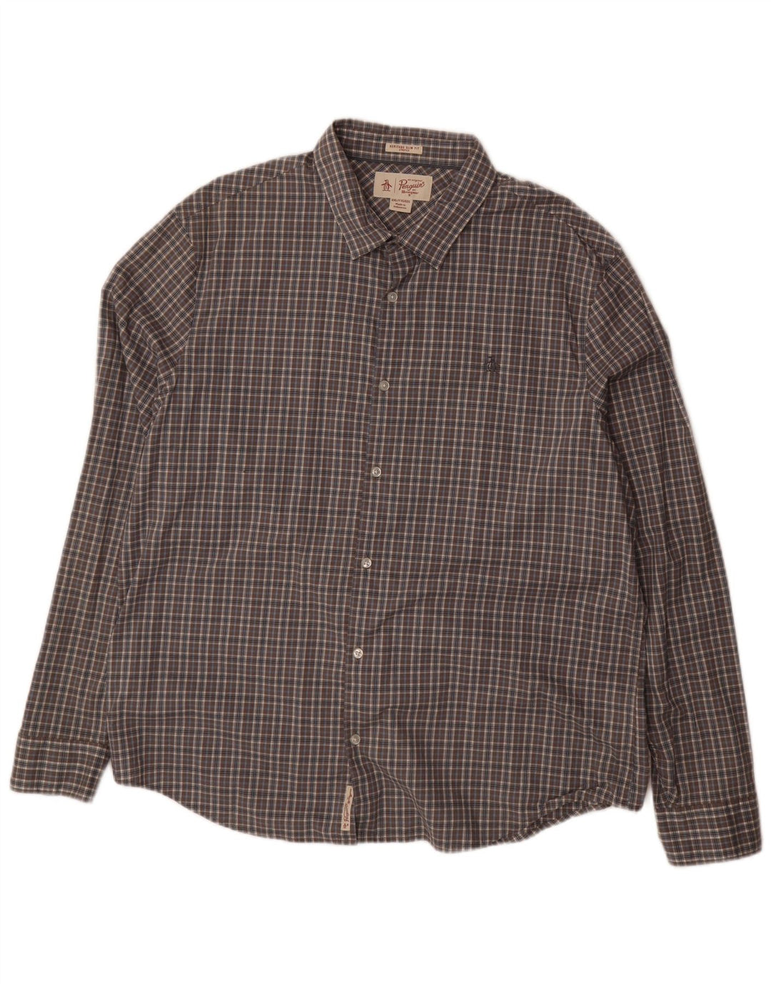 PENGUIN Mens Heritage Slim Fit Shirt 2XL Grey Check Cotton