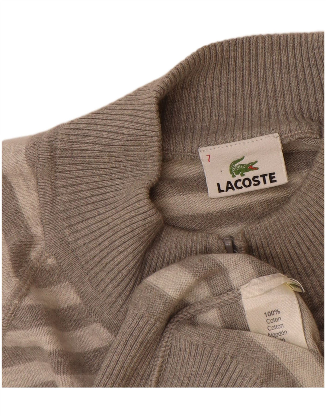 Lacoste Mens Cardigan Sweater Size 7 2XL Grey Striped Cotton