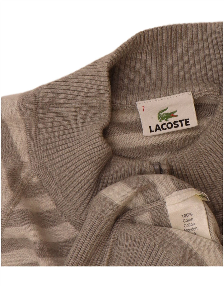 Lacoste Mens Cardigan Sweater Size 7 2XL Grey Striped Cotton
