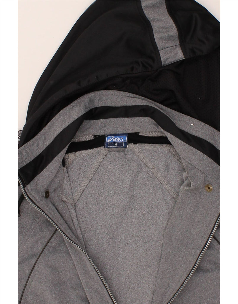 ASICS Mens Graphic Hooded Tracksuit Top Jacket Medium Grey Colourblock Vintage Asics and Second-Hand Asics from Messina Hembry 