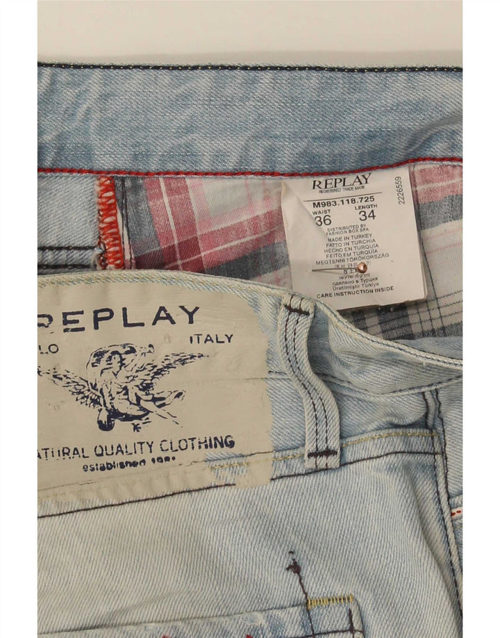 Replay Mens Straight Jeans W36 L34 Blue Cotton