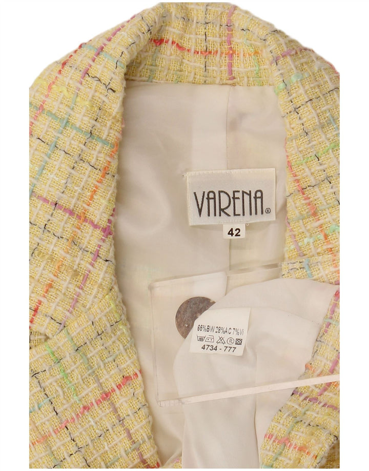 Vintage Womens 3 Button Blazer Jacket IT 42 Medium Yellow Check Cotton