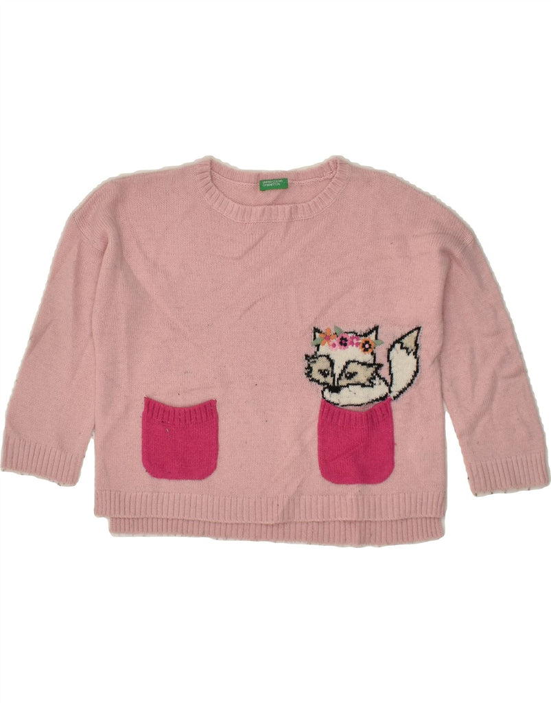 BENETTON Girls Crew Neck Jumper Sweater 4-5 Years XS Pink Acrylic | Vintage Benetton | Thrift | Second-Hand Benetton | Used Clothing | Messina Hembry 