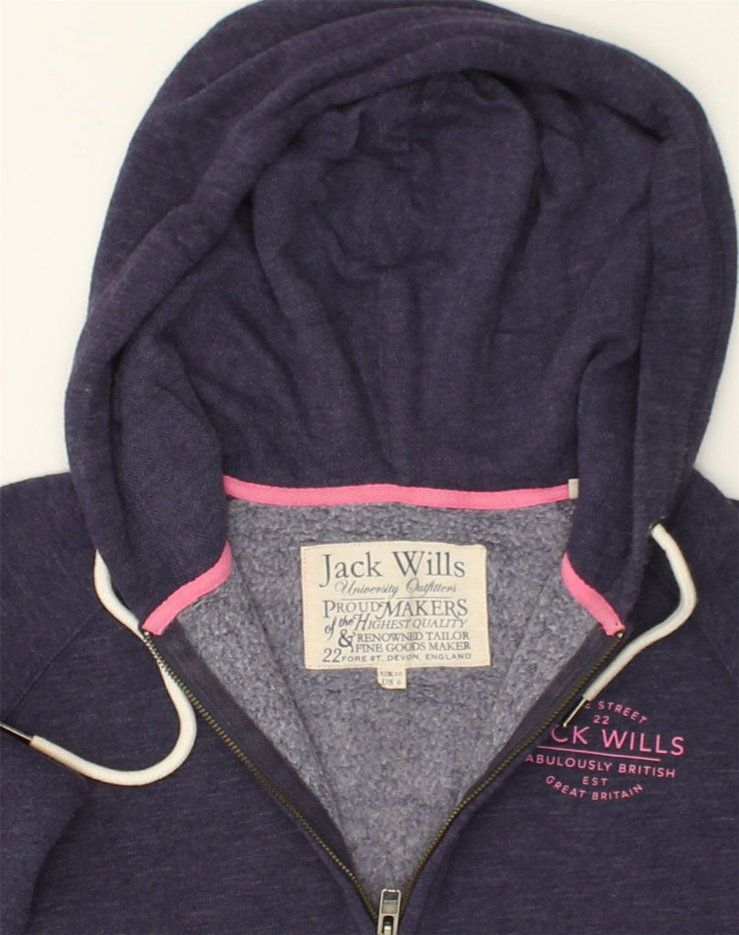 JACK WILLS Womens Zip Hoodie Sweater UK 10 Small Navy Blue Polyester | Vintage Jack Wills | Thrift | Second-Hand Jack Wills | Used Clothing | Messina Hembry 