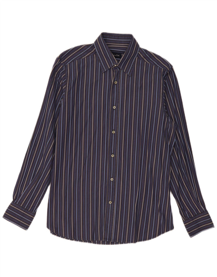 Massimo Dutti Mens Shirt Size 42 16 1/2 Large Navy Blue Striped