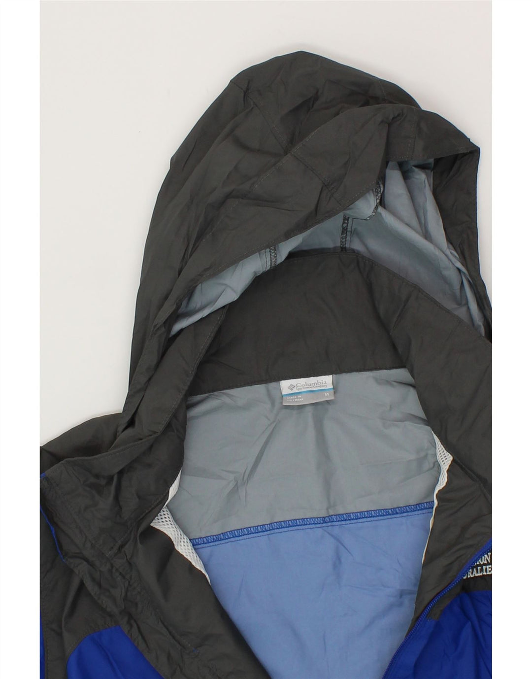 COLUMBIA Mens Hooded Rain Jacket UK 38 Medium Blue Colourblock Polyester Vintage Columbia and Second-Hand Columbia from Messina Hembry 