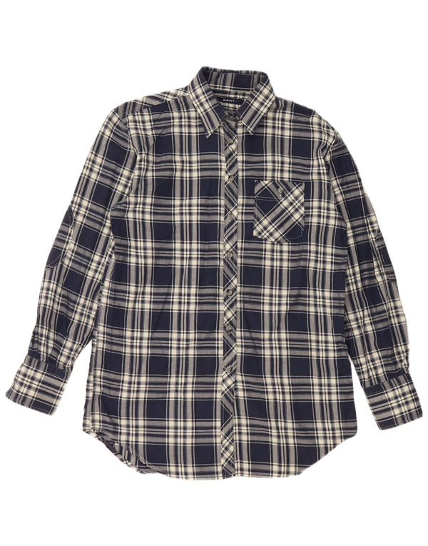 Gant Womens Flannel Shirt UK 10 Small Navy Blue Check Cotton