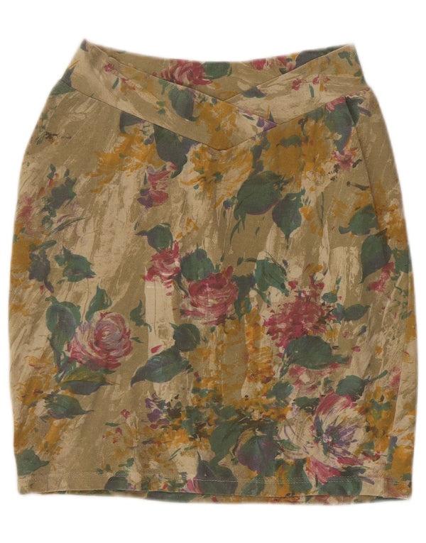 Vintage Womens Pencil Skirt Small W26 Green Floral Modal