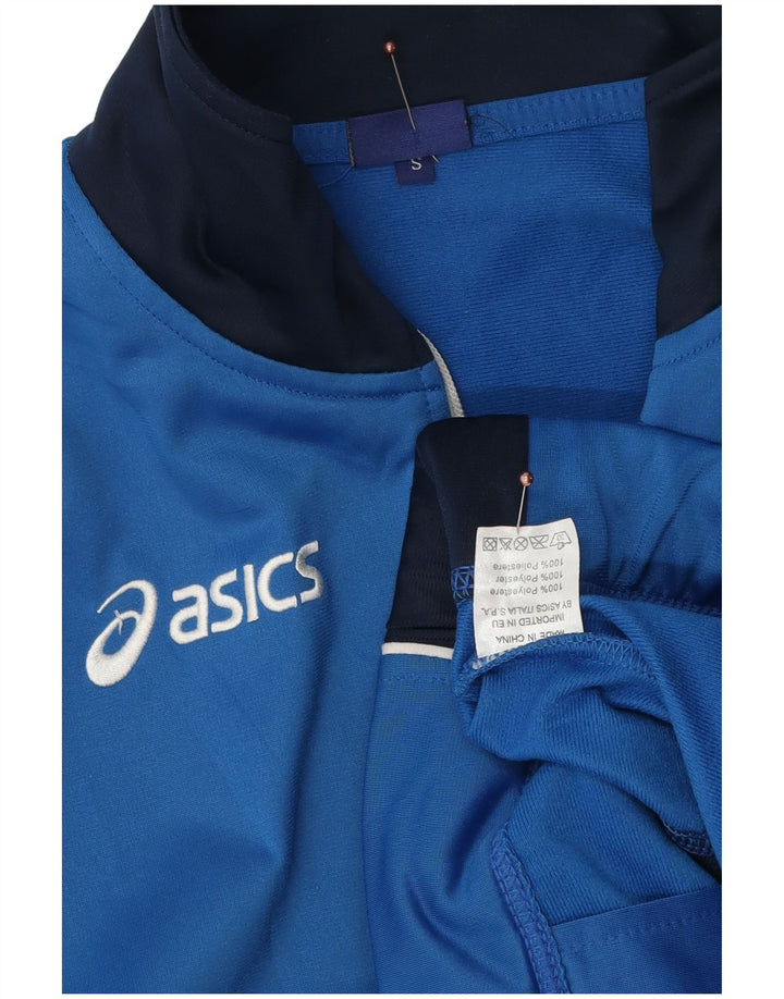 Asics Mens Tracksuit Top Jacket Small Blue Colourblock Polyester