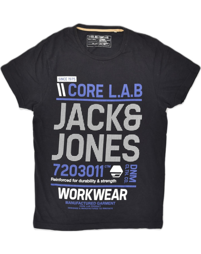 JACK & JONES Mens Core Graphic T-Shirt Top Medium Black Cotton | Vintage Jack & Jones | Thrift | Second-Hand Jack & Jones | Used Clothing | Messina Hembry 