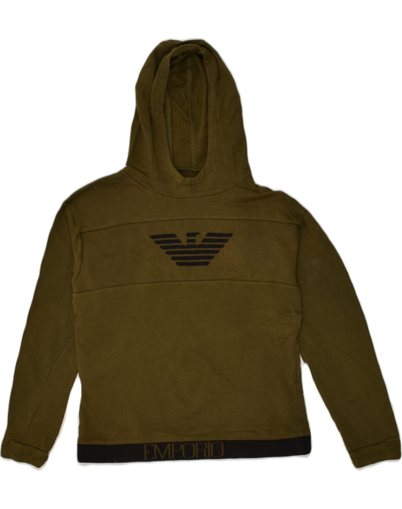 EMPORIO ARMANI Boys Graphic Hoodie Jumper 13-14 Years Khaki Cotton | Vintage Emporio Armani | Thrift | Second-Hand Emporio Armani | Used Clothing | Messina Hembry 