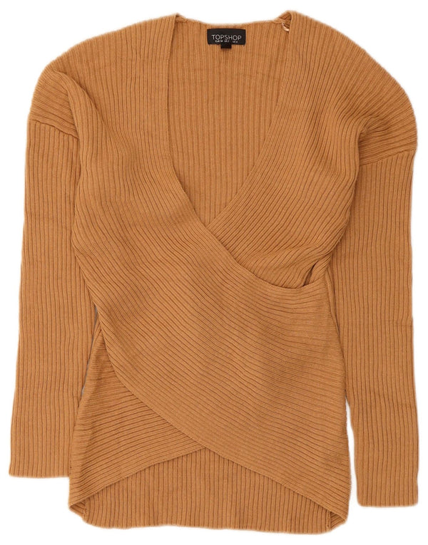 Topshop Womens V-Neck Jumper Sweater UK 6 XS Beige Acrylic