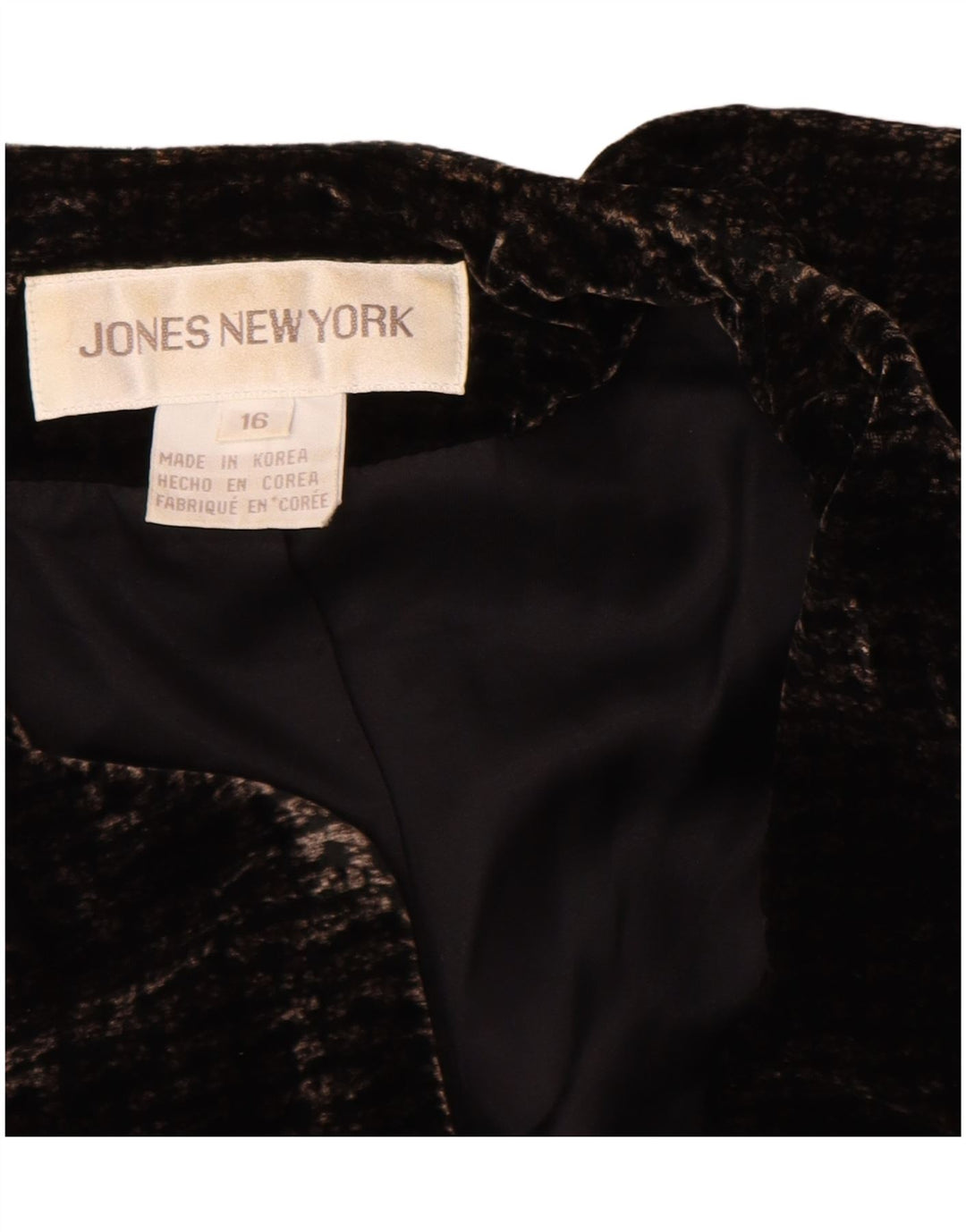 Jones New York Womens 2 Button Velour Blazer Jacket UK 16 Large Black Rayon