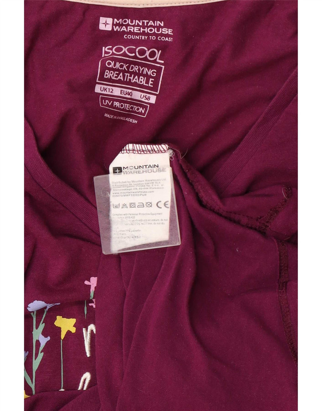 Mountain Warehouse Womens IsoCool Graphic T-Shirt Top UK 12 Medium Purple