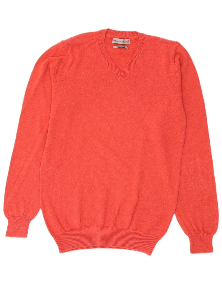 Marks & Spencer Mens V-Neck Jumper Sweater Small Orange Cotton