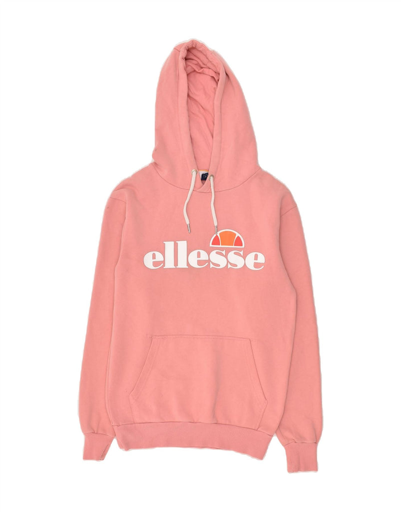 ELLESSE Womens Graphic Hoodie Jumper UK 8 Small Pink Cotton | Vintage Ellesse | Thrift | Second-Hand Ellesse | Used Clothing | Messina Hembry 