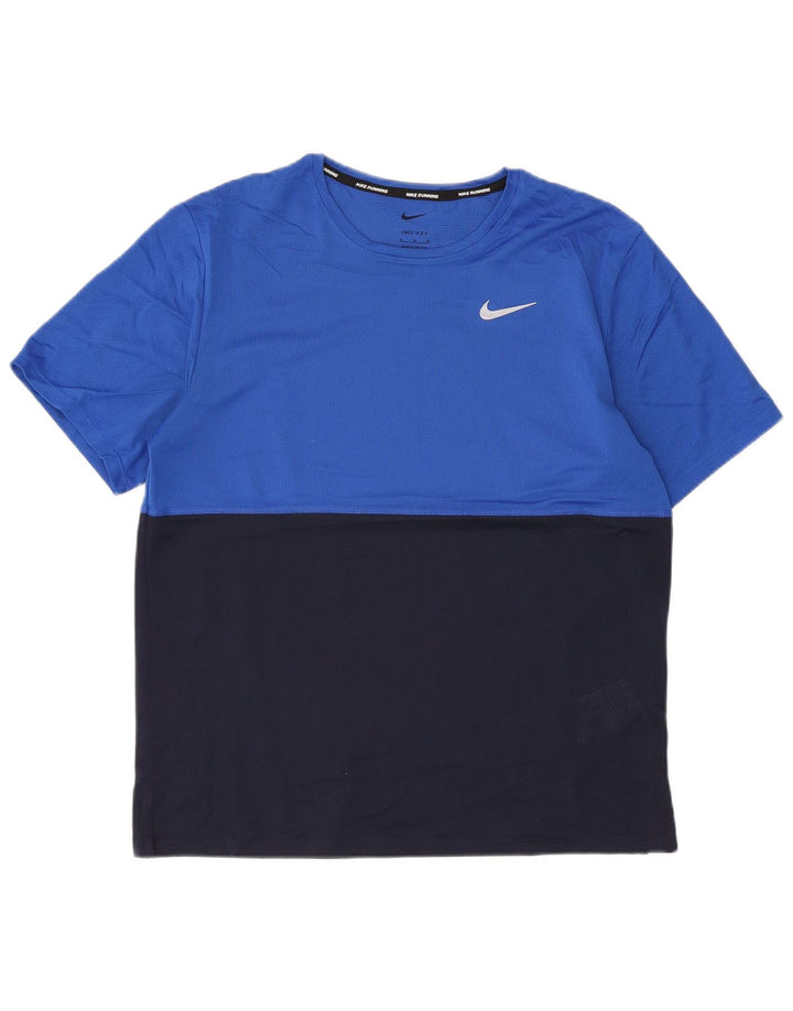 Nike Mens Dri Fit T-Shirt Top Medium Blue Colourblock Polyester