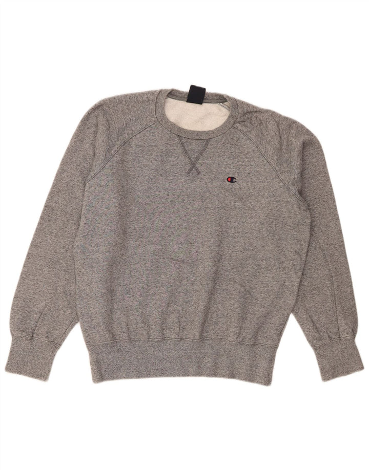 Champion Womens Sweatshirt Jumper UK 14 Medium Grey Flecked Cotton