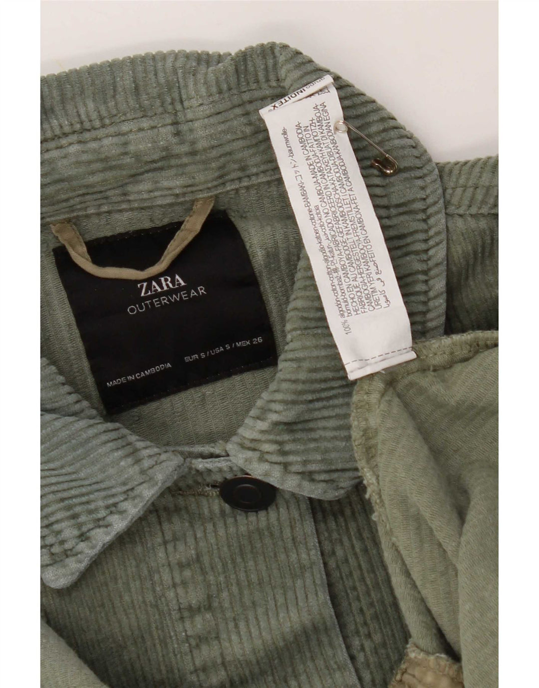 Zara Womens Oversized Corduroy Jacket UK 10 Small Khaki Cotton
