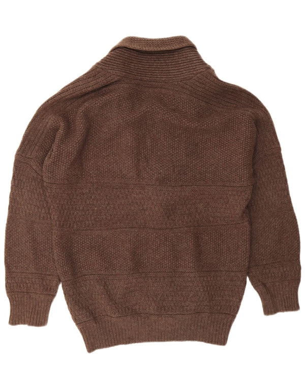 Aquascutum Mens Loose Fit Cardigan Sweater Medium Brown Wool