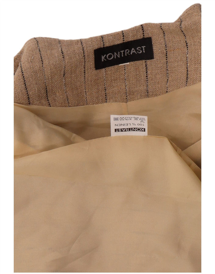 VINTAGE Womens 4 Button Blazer Jacket UK 14 Medium Beige Striped Linen