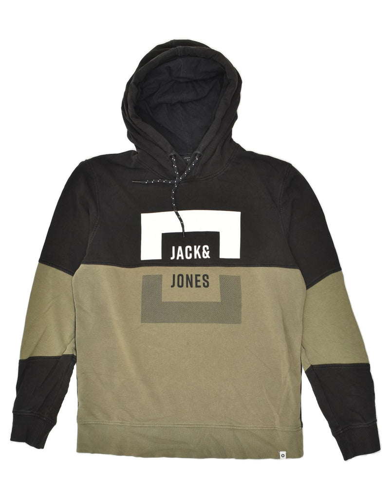 JACK & JONES Mens Graphic Hoodie Jumper Large Black Colourblock Cotton | Vintage Jack & Jones | Thrift | Second-Hand Jack & Jones | Used Clothing | Messina Hembry 