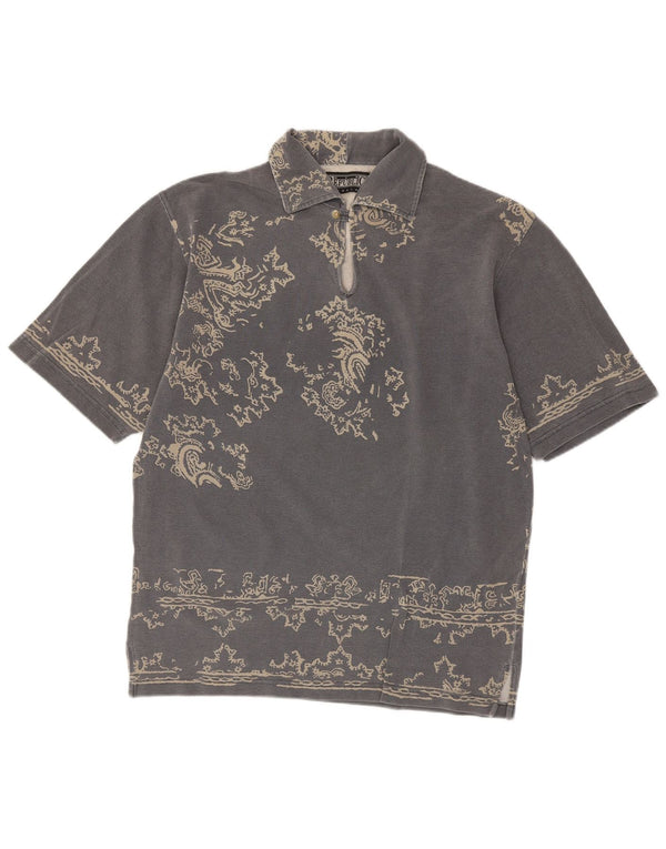 VINTAGE Mens Polo Shirt Large Grey Paisley Cotton