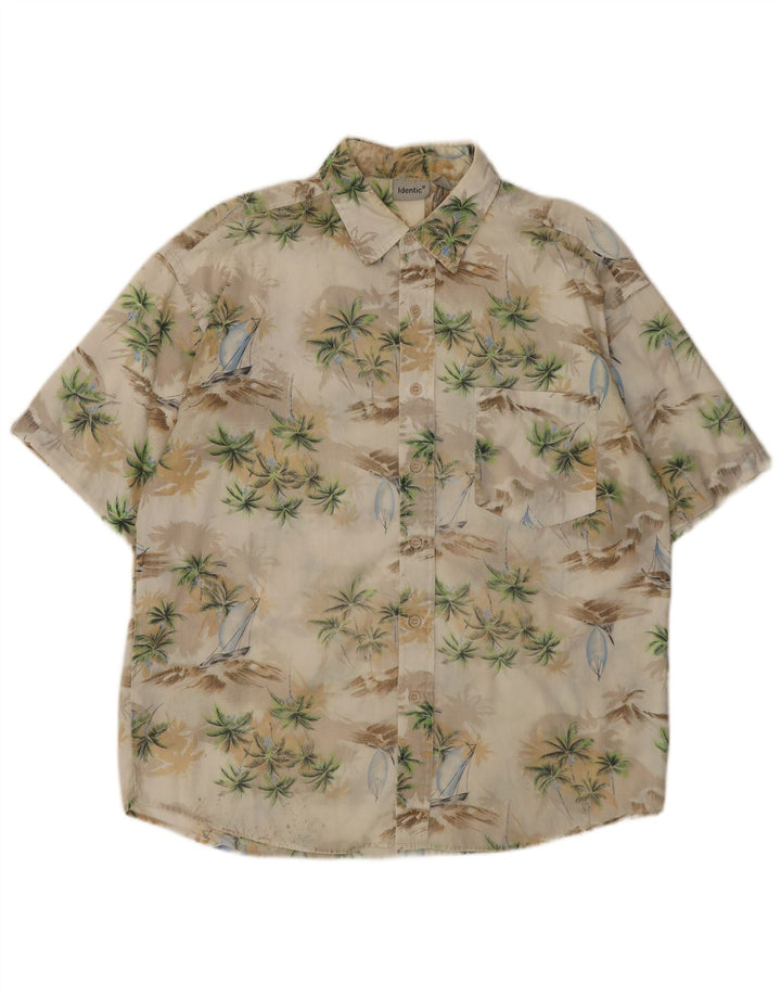 IDENTIC Mens Short Sleeve Shirt Size 41/42 Large Beige Floral Cotton