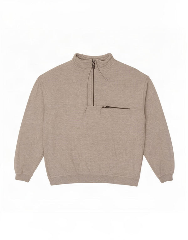 Vintage Mens Zip Neck Sweatshirt Jumper Large Grey Cotton